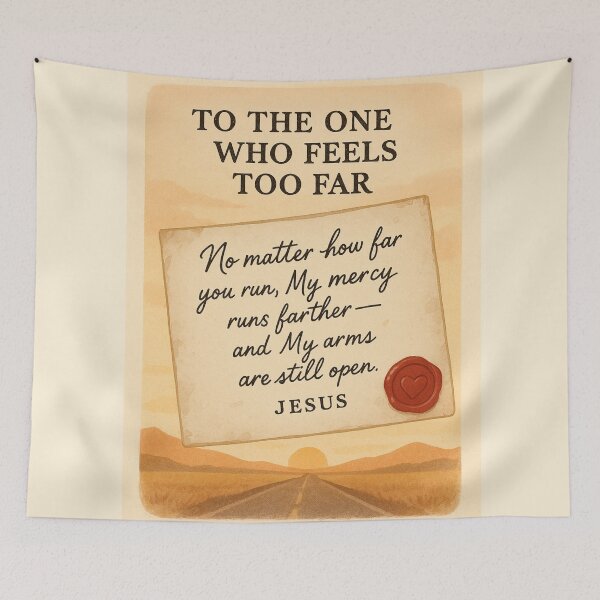 Item preview, To the One Who Feels Too Far – Jesus Handwritten Letter Quote with Desert Road and Sunrise designed and sold by astersgraphics.