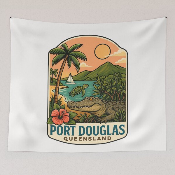 Item preview, Port Douglas Queensland with Crocodile and Coastal Mountains designed and sold by Places On Earth.