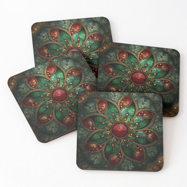 Item preview, Stained Glass Christmas Red Gem Jade Pattern designed and sold by GrinGalore.