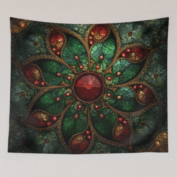 Item preview, Stained Glass Christmas Red Gem Jade Pattern designed and sold by GrinGalore.