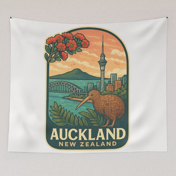 Item preview,  Auckland New Zealand with Kiwi Bird and Harbour Bridge designed and sold by Places On Earth.