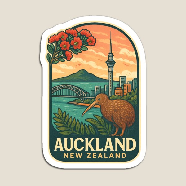 Item preview,  Auckland New Zealand with Kiwi Bird and Harbour Bridge designed and sold by Places On Earth.