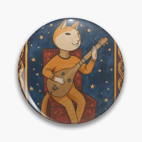Artikelvorschau, Orangefarbene getigerte Katze spielt Laute – Mittelalterliche Kunst entworfen und verkauft von PictorialWhimsy.