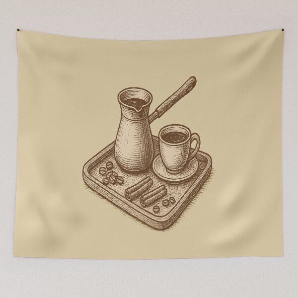 Item preview, Vintage Turkish Coffee Setup – Rustic Sketch Art for Coffee Lovers designed and sold by Globalcitytees.