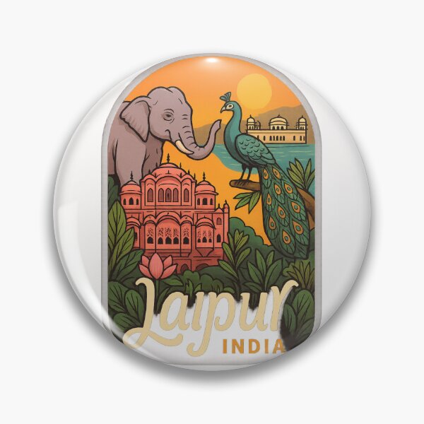 Item preview,  Jaipur India with Hawa Mahal, Peacock and Jal Mahal designed and sold by Places On Earth.