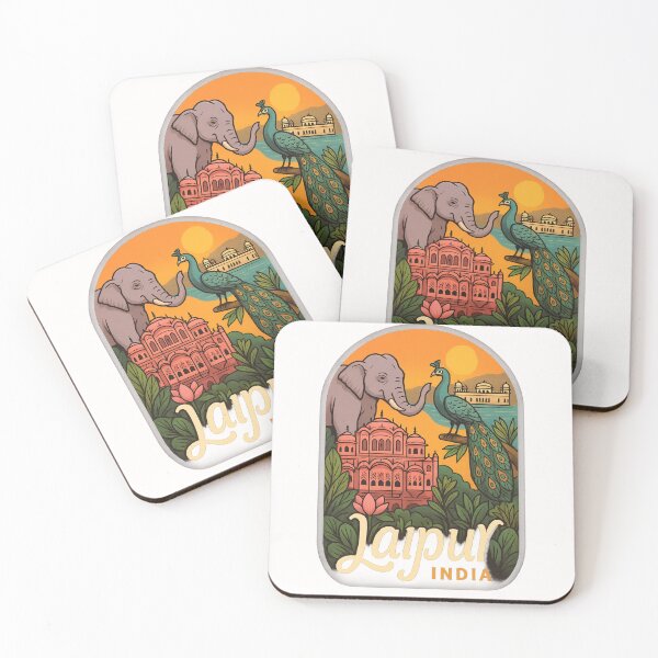 Item preview,  Jaipur India with Hawa Mahal, Peacock and Jal Mahal designed and sold by Places On Earth.