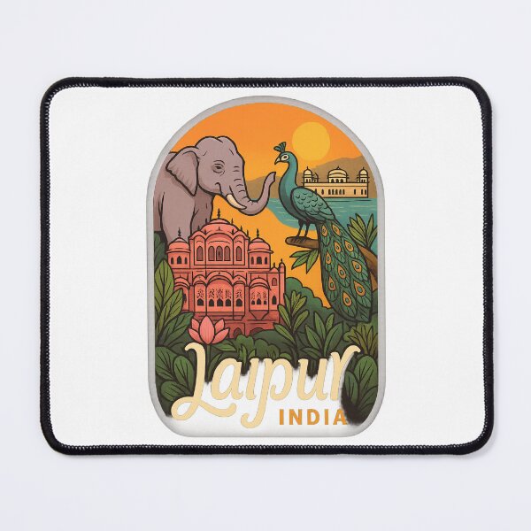 Item preview,  Jaipur India with Hawa Mahal, Peacock and Jal Mahal designed and sold by Places On Earth.