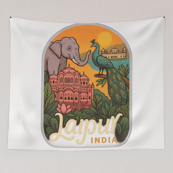 Item preview,  Jaipur India with Hawa Mahal, Peacock and Jal Mahal designed and sold by Places On Earth.