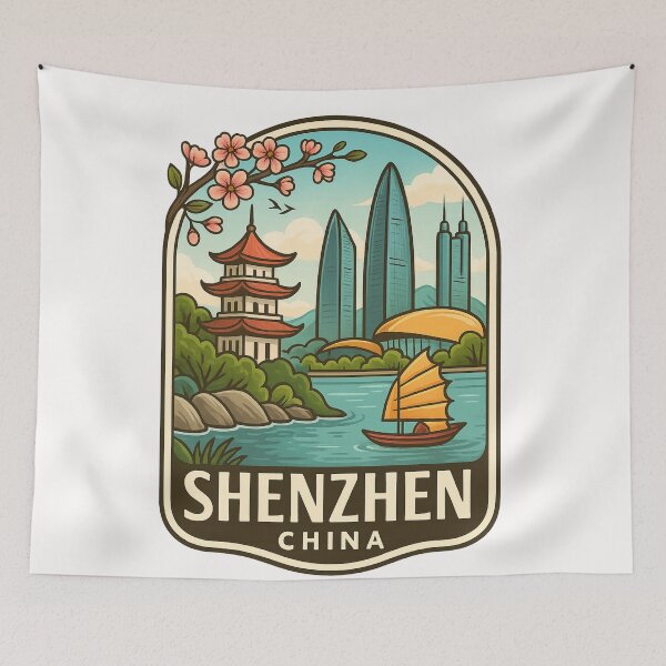 Item preview,  Shenzhen China with Skyline and Pagoda by the Water designed and sold by Places On Earth.