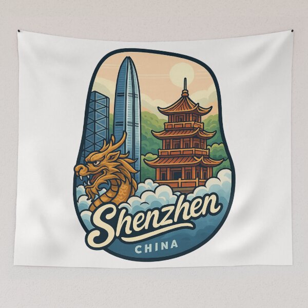 Item preview,  Shenzhen China with Dragon, Skyscrapers and Pagoda designed and sold by Places On Earth.