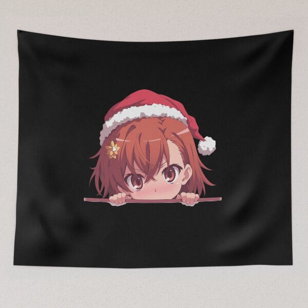 Item preview, Certain Scientific Misaka Mikoto Railgun Anime Girl Chibi Kawaii Christmas Peeker Sparkling Holiday Peeking Moment designed and sold by TorbenKuhano.