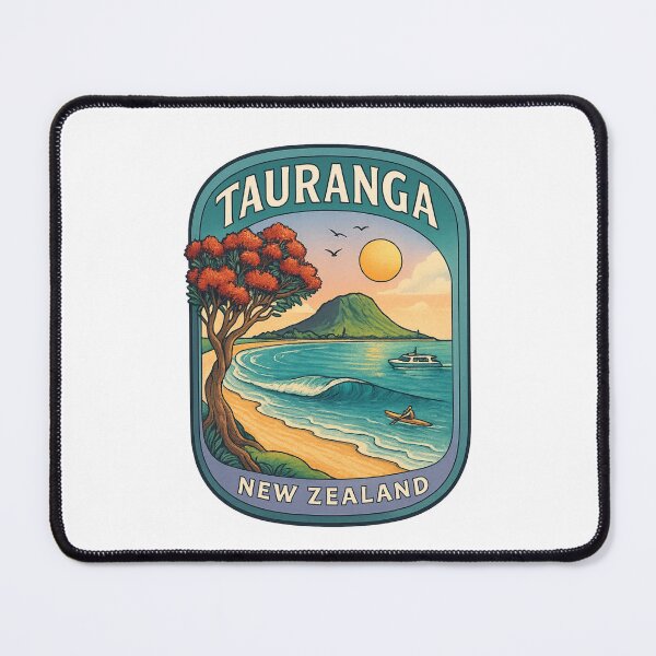 Item preview, Tauranga New Zealand with Pohutukawa Tree and Mount Maunganui designed and sold by Places On Earth.