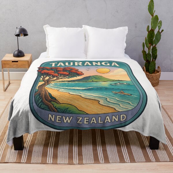 Item preview,  Tauranga New Zealand with Pohutukawa Tree and Mount Maunganui designed and sold by Places On Earth.