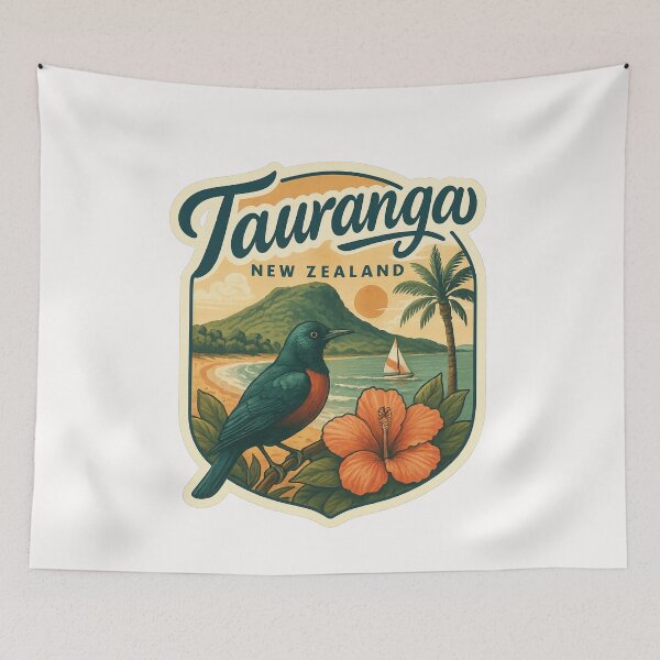 Item preview, Tauranga New Zealand with Tui Bird and Mount Maunganui designed and sold by Places On Earth.