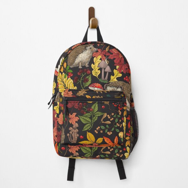 Item preview, Hedgehogs and autumn forest flora on black designed and sold by Katerina Mitkova Kirilova.