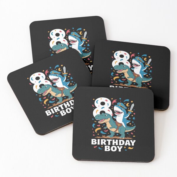 Artikelvorschau, T-Shirt für 8-Jährige zum 8. Geburtstag – Geschenk für Jungen mit Hai-, Dinosaurier- und Piratenmotiv entworfen und verkauft von GaryPacheco6.