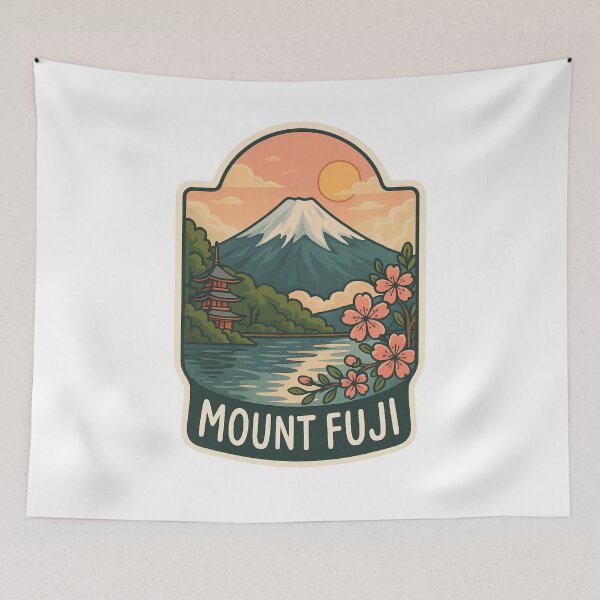 Item preview, Mount Fuji Lakeside Sunset with Cherry Blossoms designed and sold by Aryabek.