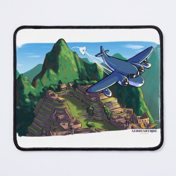 Item preview, Cartoon Grumman Goose seaplane flies over Machu Picchu designed and sold by Aeronautique Games.
