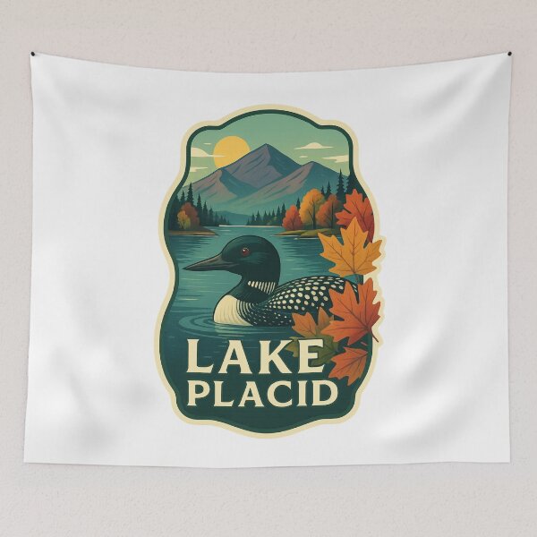 Item preview, Lake Placid with Loon and Adirondack Mountains designed and sold by Aryabek.