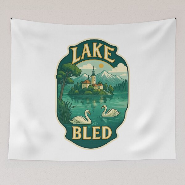 Item preview, Lake Bled with Swans and Bled Island designed and sold by Aryabek.