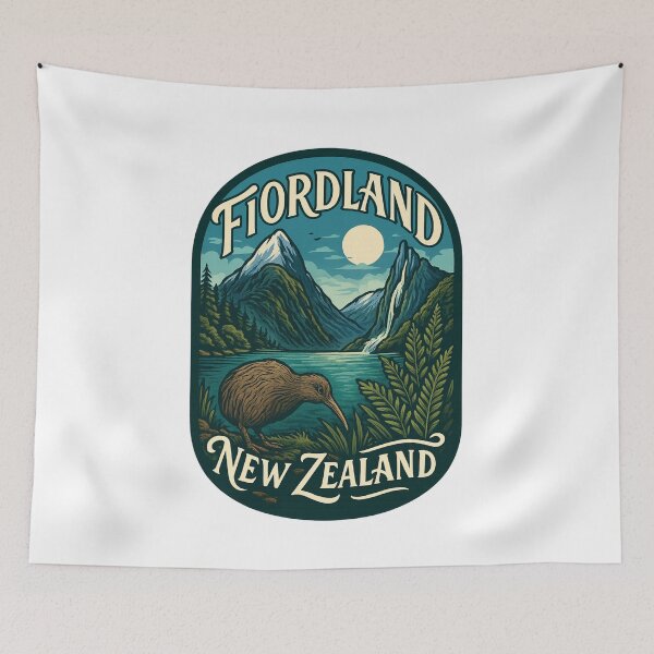 Item preview, Fiordland Kiwi and Waterfall in New Zealand South Island designed and sold by Aryabek.