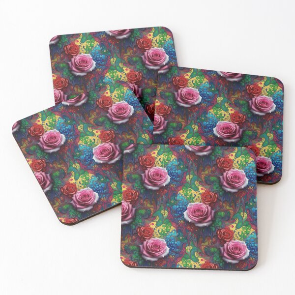 Item preview, Red and Pink Roses on Liquid Rainbow Background designed and sold by AnnArtshock.