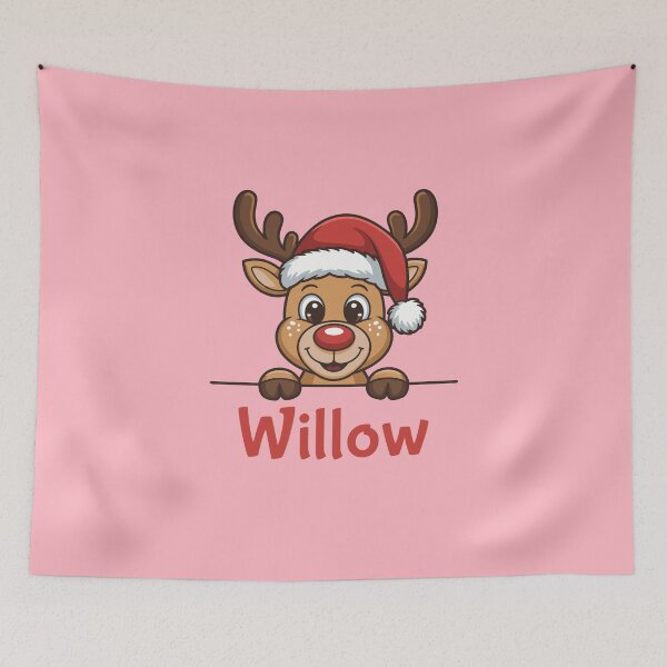 Artikelvorschau, Niedliche Weihnachts-Rentier-Grafik von Willow mit Weihnachtsmannmütze | Personalisierte Geschenkidee für Weihnachten entworfen und verkauft von 89BLACK.
