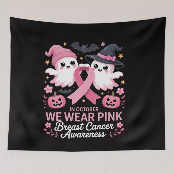 Item preview, in October We Wear Pink Ghost Witch Breast Cancer Awareness designed and sold by ConceptThena.