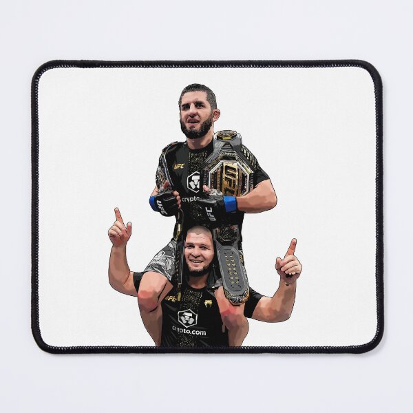 Item preview, Islam Makhachev Double Champ Artwork by GrizzlyGFX | MSG Triumph on Khabib’s Shoulders designed and sold by GrizzlyCollective.