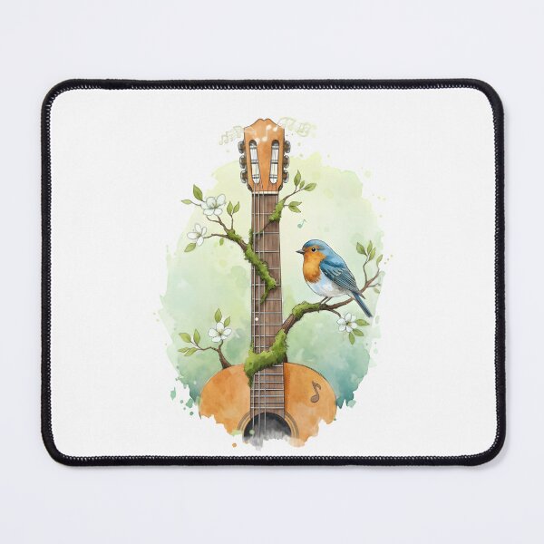 Item preview, Songbird's Muse: Guitar Neck Perch Watercolor Tee for Musicians designed and sold by NatureNookTees.