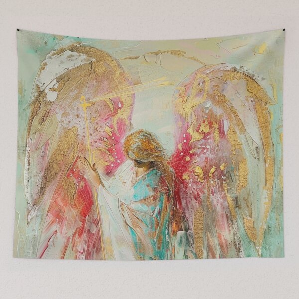 Item preview, Golden Guardian Angel – Abstract Poster in soft pastel colors designed and sold by Seelenzauberart.