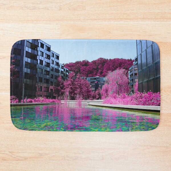 Item preview, Futuristic urban settlement – Pink nature in the water / Swiss Artwork Photography designed and sold by Raphael Wolf.