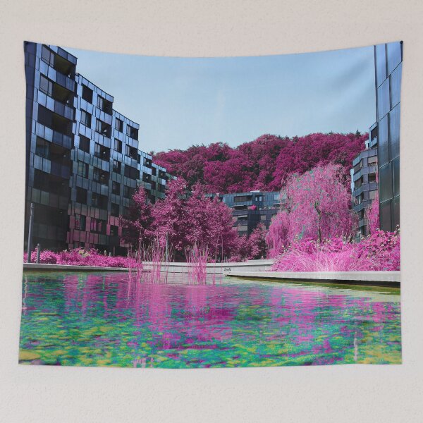 Item preview, Futuristic urban settlement – Pink nature in the water / Swiss Artwork Photography designed and sold by Raphael Wolf.