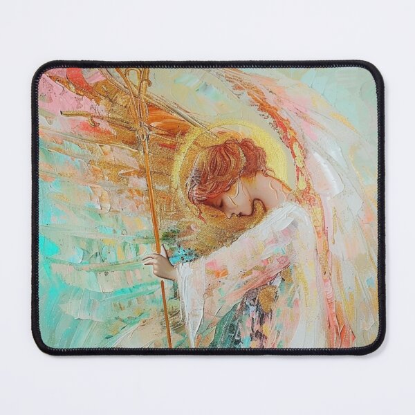 Item preview, Golden Guardian Angel – Abstract Poster in soft pastel colors designed and sold by Seelenzauberart.
