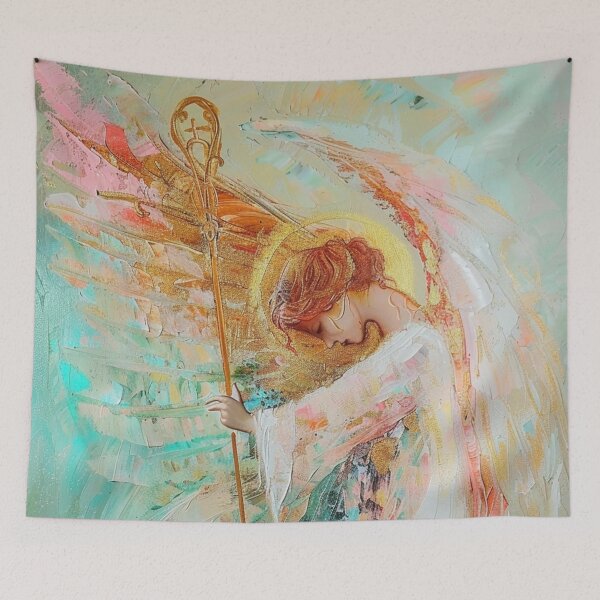 Item preview, Golden Guardian Angel – Abstract Poster in soft pastel colors designed and sold by Seelenzauberart.