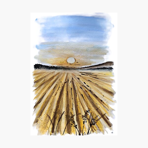 Item preview, Summer Sunrise over a Wheat Field – Peaceful and Light-Filled Watercolor Painting designed and sold by kkjustpaint.