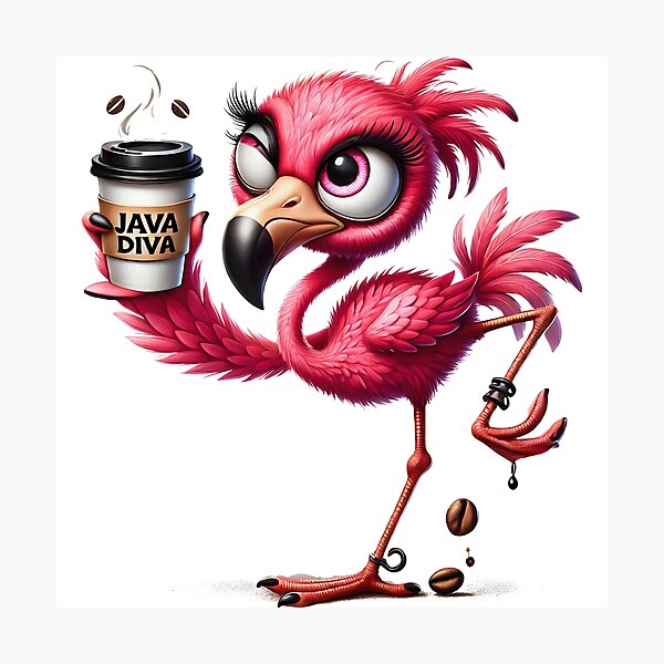 Item preview, Java Diva Flamingo – Cute Pink Coffee Bird Illustration designed and sold by Lulunza.