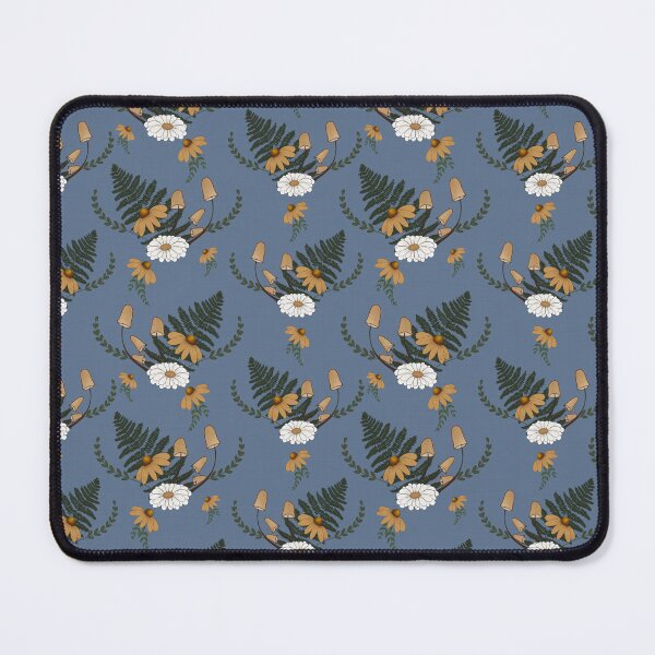 Item preview, Botanical Bliss Ferns Daisies and Mushroom Denim Blue designed and sold by NoemiMarozsan.