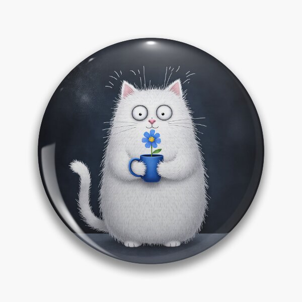 Item preview, Bright White Kitty with a Tiny Blue Flower designed and sold by Whimsical Hug.