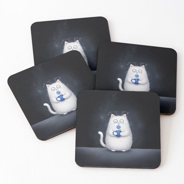 Item preview, Bright White Kitty with a Tiny Blue Flower designed and sold by Whimsical Hug.