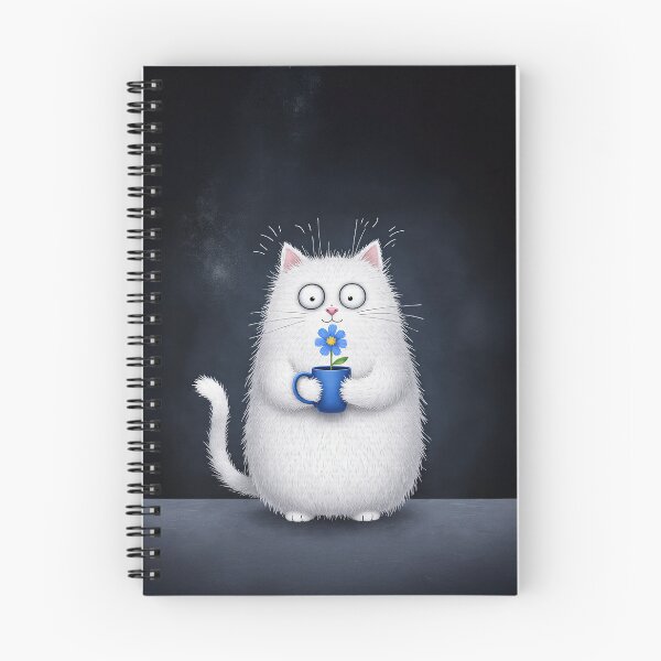 Item preview, Bright White Kitty with a Tiny Blue Flower designed and sold by Whimsical Hug.