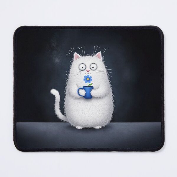 Item preview, Bright White Kitty with a Tiny Blue Flower designed and sold by Whimsical Hug.