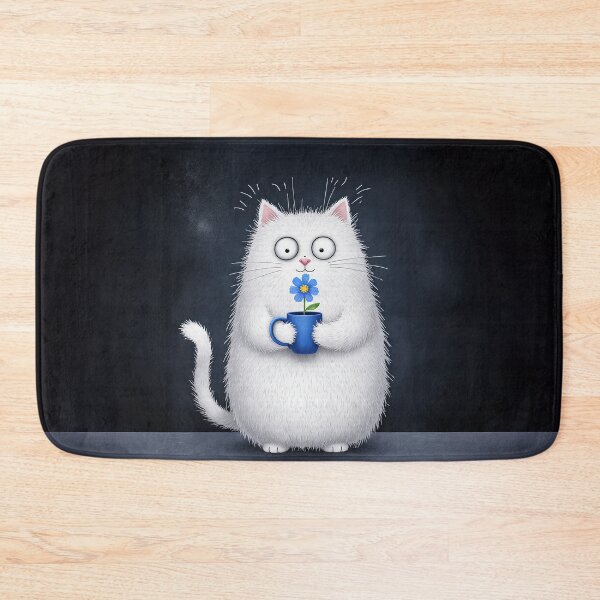 Item preview, Bright White Kitty with a Tiny Blue Flower designed and sold by Whimsical Hug.