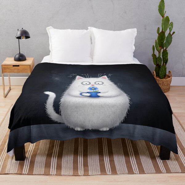 Item preview, Bright White Kitty with a Tiny Blue Flower designed and sold by Whimsical Hug.