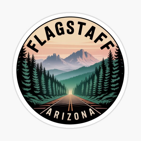 Flagstaff Arizona Road - Retro Mountain Forest Sunset Scenic Design Sticker