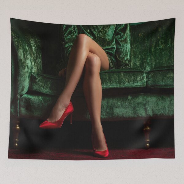 Item preview, Red heels on green sofa designed and sold by anytka.
