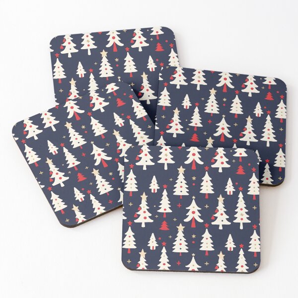 Item preview, Modern Christmas Tree Pattern Throw Pillow & Blanket: Stylized White & Red Trees on Dark Navy Background designed and sold by ZyxDes.