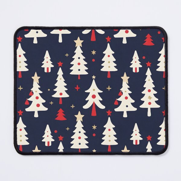Item preview, Modern Christmas Tree Pattern Throw Pillow & Blanket: Stylized White & Red Trees on Dark Navy Background designed and sold by ZyxDes.