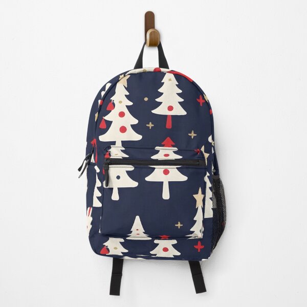 Item preview, Modern Christmas Tree Pattern Throw Pillow & Blanket: Stylized White & Red Trees on Dark Navy Background designed and sold by ZyxDes.