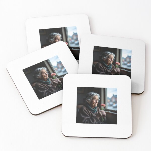 Item preview, Lonely Elderly Woman Waiting in Nursing Home – Emotional Illustration of Aging and Isolation designed and sold by WhimsyByPaul.redbubble.com.